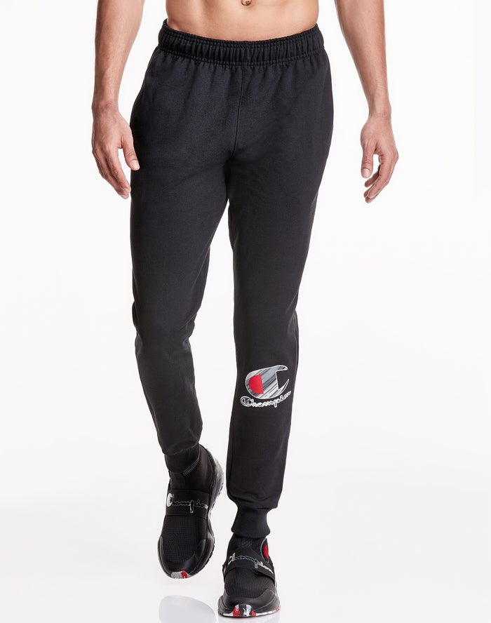 Champion Joggingbroek Heren - Zwart - Powerblend Fleece Inset Rectangle Logo ( 560719-XZL )